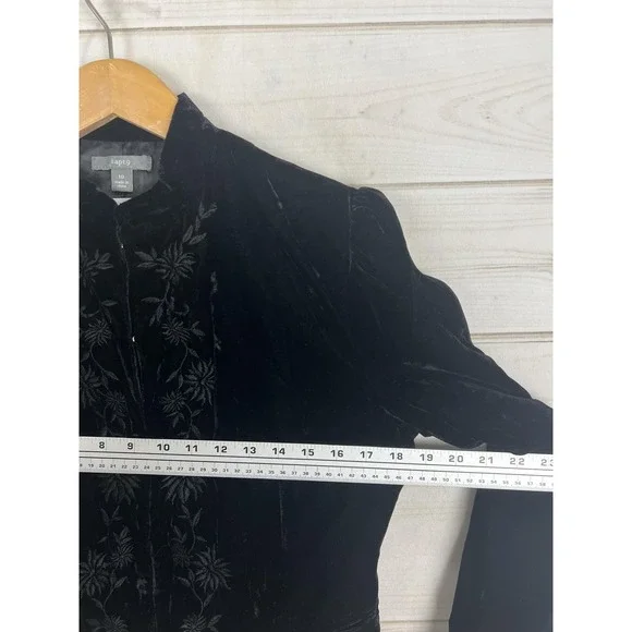 Apt 9 Jacket Womens 10 Black Velvet Floral Embroidered Hook Eye Party Formal - Picture 5 of 9